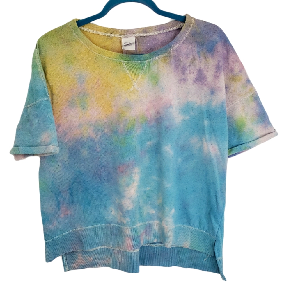 Tie Dye Fleece Short Sleeve Lounge Sweatshirt Size Large